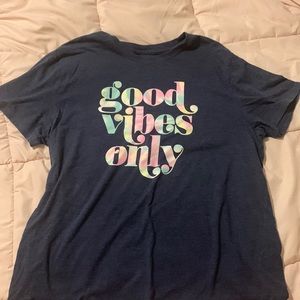“good vibes only” navy / pastel colored tee shirt
